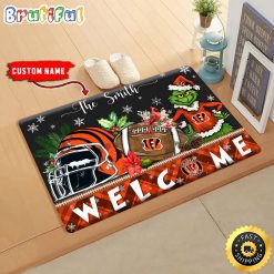 NFL Cincinnati Bengals Custom Name Grinch Christmas Edition Rubber Doormat