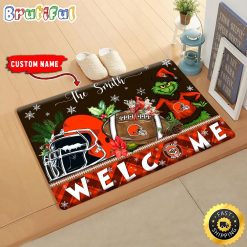 NFL Cleveland Browns Custom Name Grinch Christmas Edition Rubber Doormat