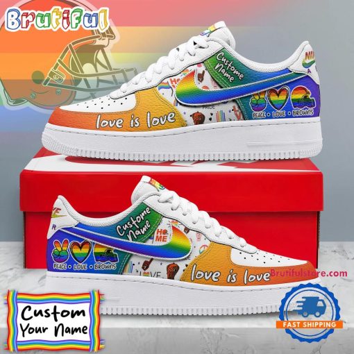NFL Cleveland Browns Custom Name Pride Edition Air Force 1 Sneakers