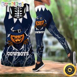 NFL Dallas Cowboys Pumpkin Halloween Hollow Tank Top and Leggings