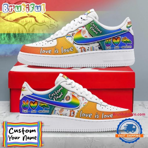 NFL Denver Broncos Custom Name Pride Edition Air Force 1 Sneakers