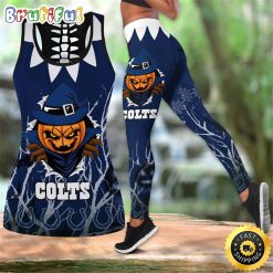 NFL Indianapolis Colts Pumpkin Halloween Hollow Tank Top and Leggings