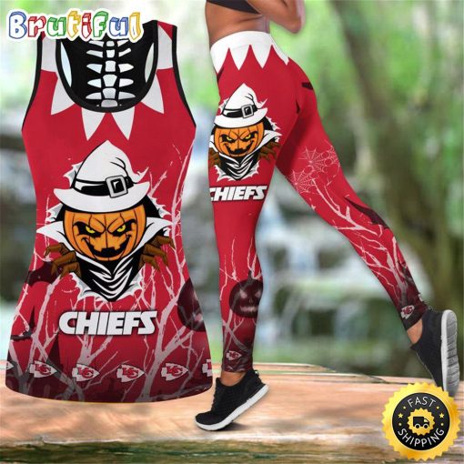 NFL Kansas City Chiefs Pumpkin Halloween Hollow Tank Top and Leggings