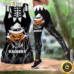 NFL Las Vegas Raiders Pumpkin Halloween Hollow Tank Top and Leggings