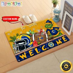 NFL Los Angeles Rams Custom Name Grinch Christmas Edition Rubber Doormat