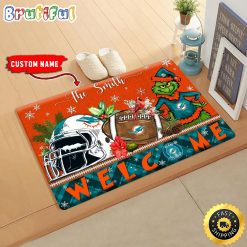 NFL Miami Dolphins Custom Name Grinch Christmas Edition Rubber Doormat