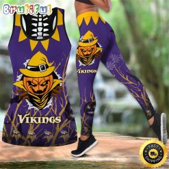 NFL Minnesota Vikings Pumpkin Halloween Hollow Tank Top and Leggings