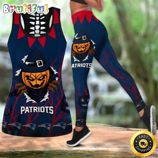 NFL New England Patriots Pumpkin Halloween Hollow Tank Top and Leggings