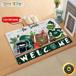 NFL New York Jets Custom Name Grinch Christmas Edition Rubber Doormat