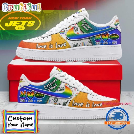 NFL New York Jets Custom Name Pride Edition Air Force 1 Sneakers