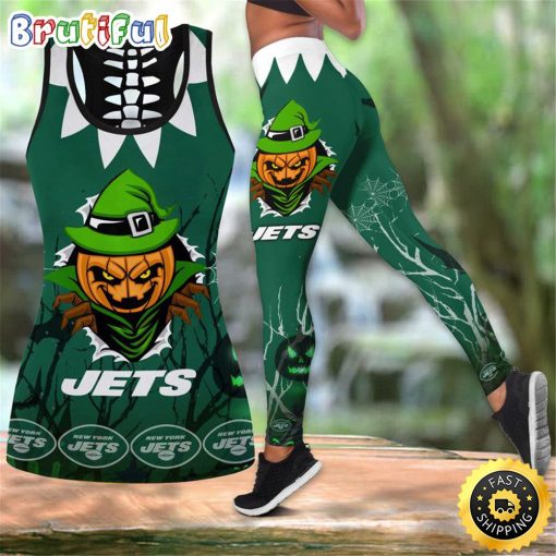 NFL New York Jets Pumpkin Halloween Hollow Tank Top and Leggings