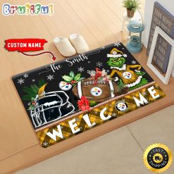 NFL Pittsburgh Steelers Custom Name Grinch Christmas Edition Rubber Doormat