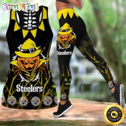 NFL Pittsburgh Steelers Pumpkin Halloween Hollow Tank Top and Leggings
