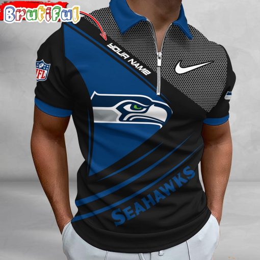 NFL Seattle Seahawks Custom Name Fan Edition Zipper Polo Shirt