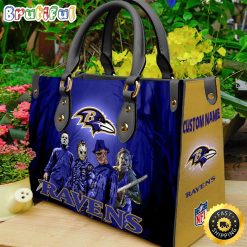NFL Baltimore Ravens Custom Name Halloween Edition Leather Hand Bag