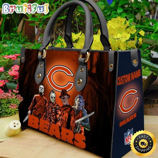 NFL Chicago Bears Custom Name Halloween Edition Leather Hand Bag