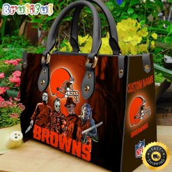 NFL Cleveland Browns Custom Name Halloween Edition Leather Hand Bag