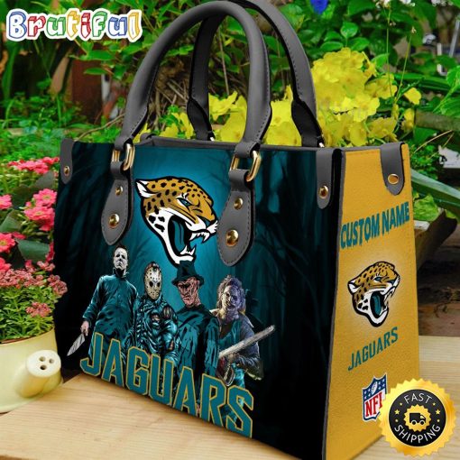 NFL Jacksonville Jaguars Custom Name Halloween Edition Leather Hand Bag