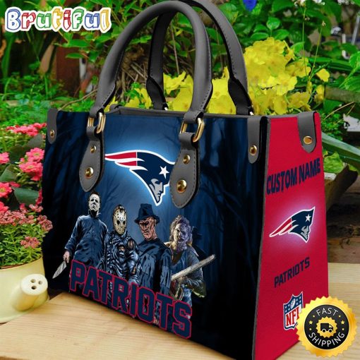 NFL New England Patriots Custom Name Halloween Edition Leather Hand Bag