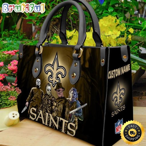 NFL New Orleans Saints Custom Name Halloween Edition Leather Hand Bag