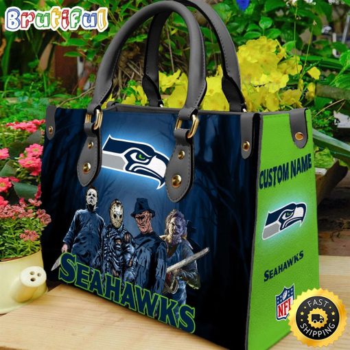 NFL Seattle Seahawks Custom Name Halloween Edition Leather Hand Bag