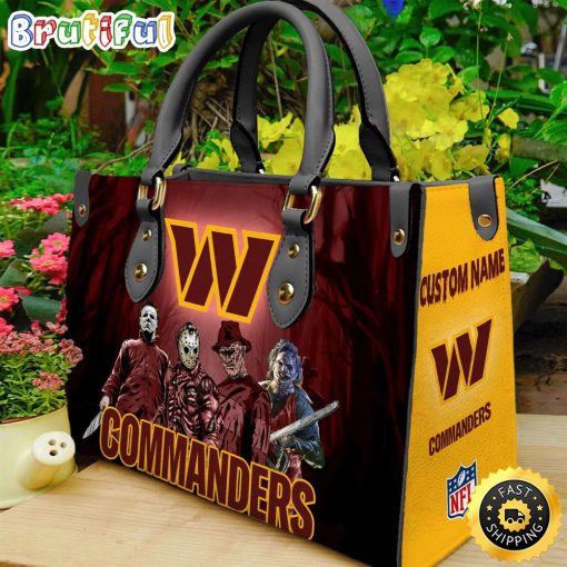 NFL Washington Commanders Custom Name Halloween Edition Leather Hand Bag