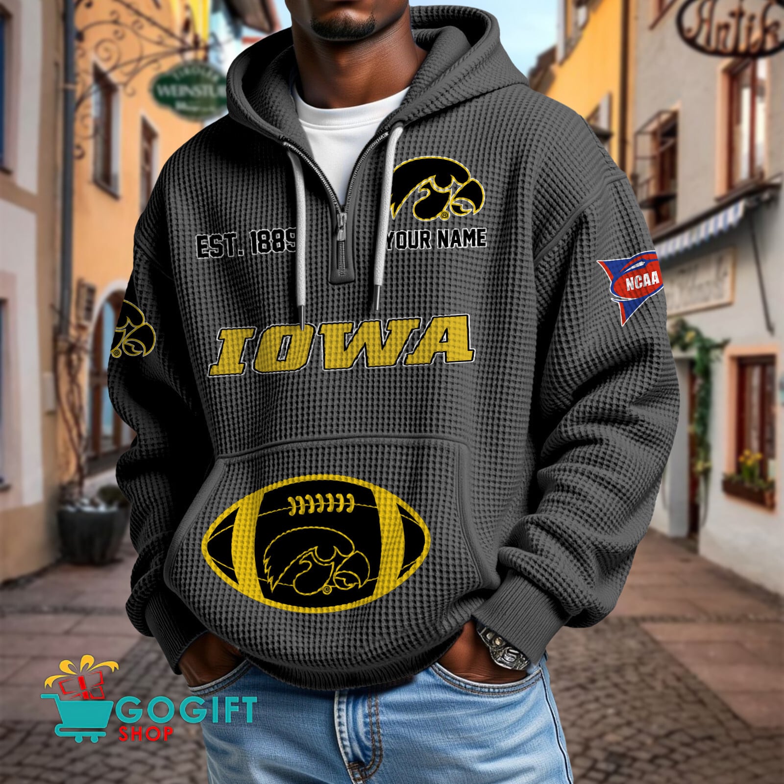 Iowa Hawkeyes – Waffle Hoodie Special Edition with Custom Name Iowa Hawkeyes – Waffle Hoodie Special Edition with Custom Name