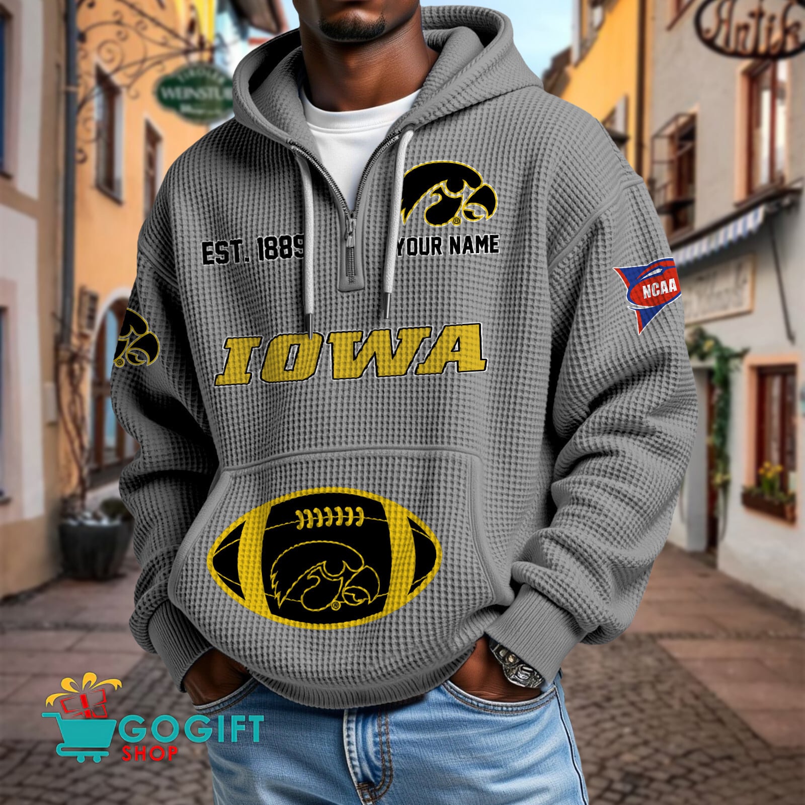 Iowa Hawkeyes – Waffle Hoodie Special Edition with Custom Name Iowa Hawkeyes – Waffle Hoodie Special Edition with Custom Name