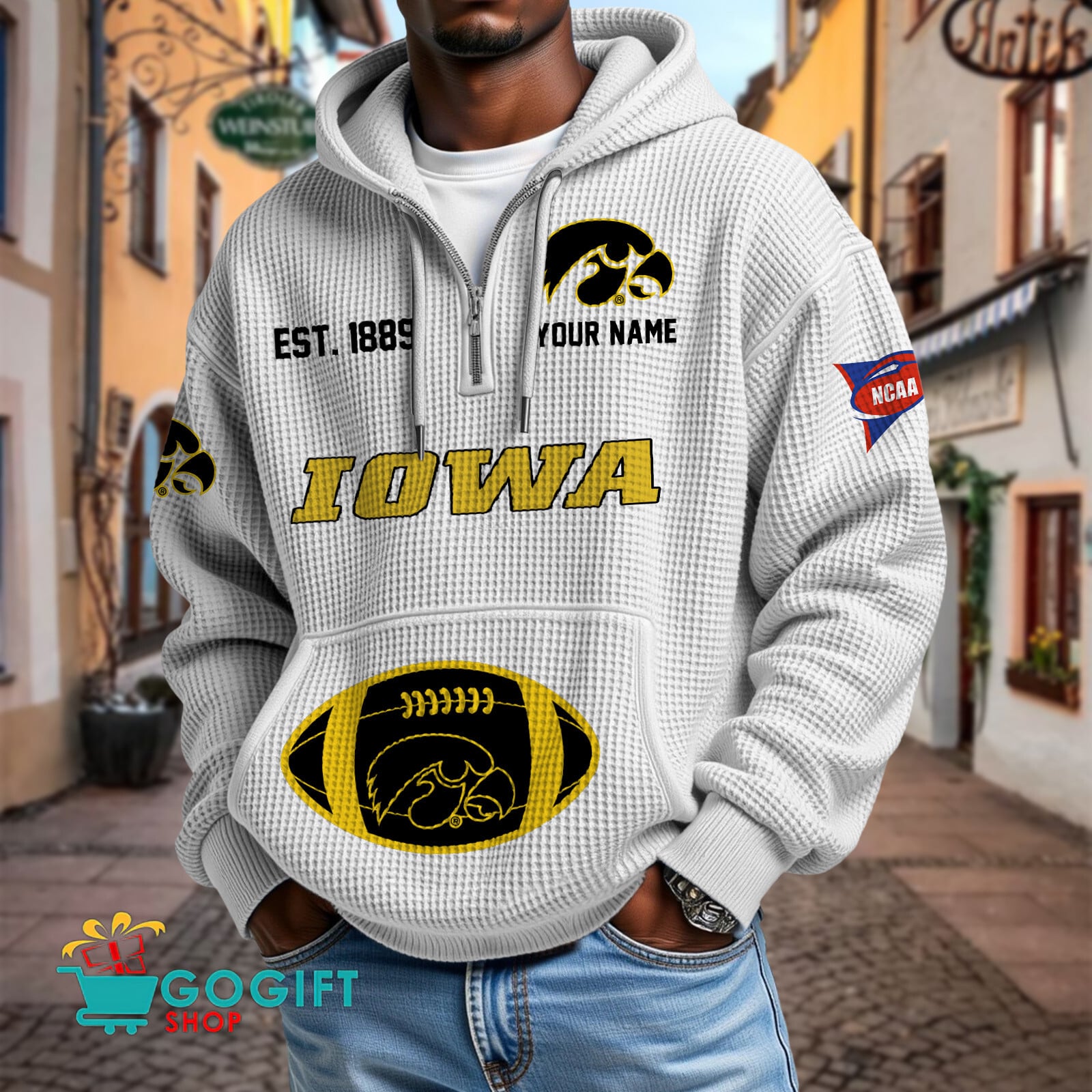 Iowa Hawkeyes – Waffle Hoodie Special Edition with Custom Name Iowa Hawkeyes – Waffle Hoodie Special Edition with Custom Name
