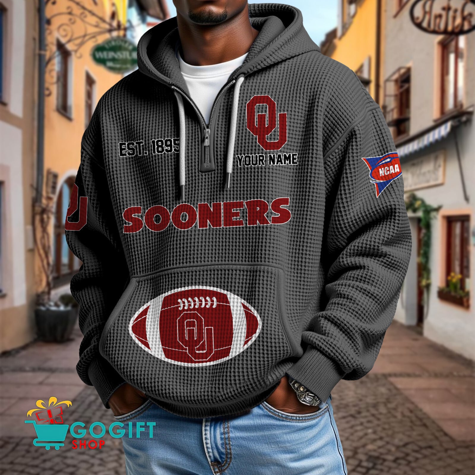 Oklahoma Sooners – Waffle Hoodie Special Edition with Custom Name Oklahoma Sooners – Waffle Hoodie Special Edition with Custom Name