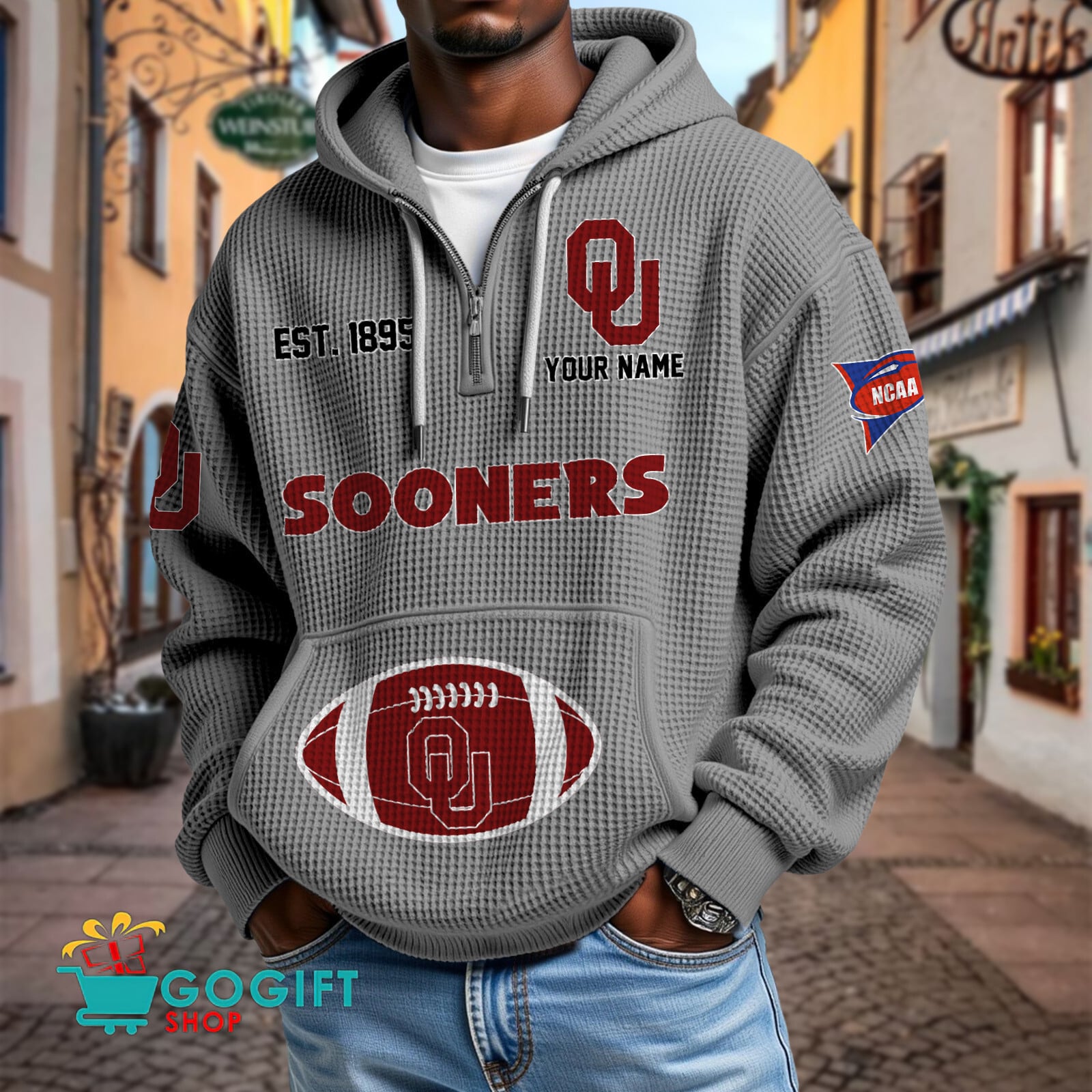 Oklahoma Sooners – Waffle Hoodie Special Edition with Custom Name Oklahoma Sooners – Waffle Hoodie Special Edition with Custom Name