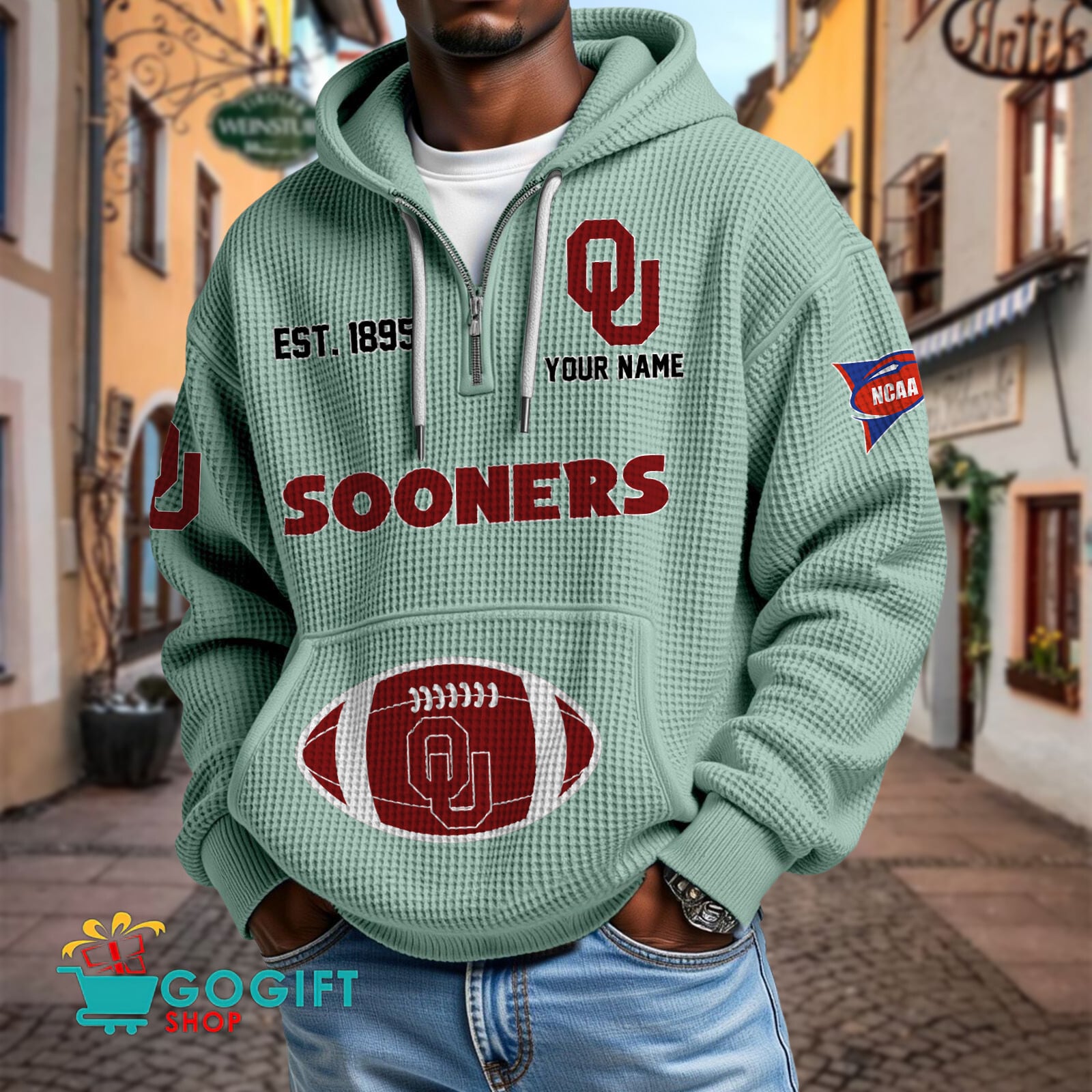 Oklahoma Sooners – Waffle Hoodie Special Edition with Custom Name Oklahoma Sooners – Waffle Hoodie Special Edition with Custom Name