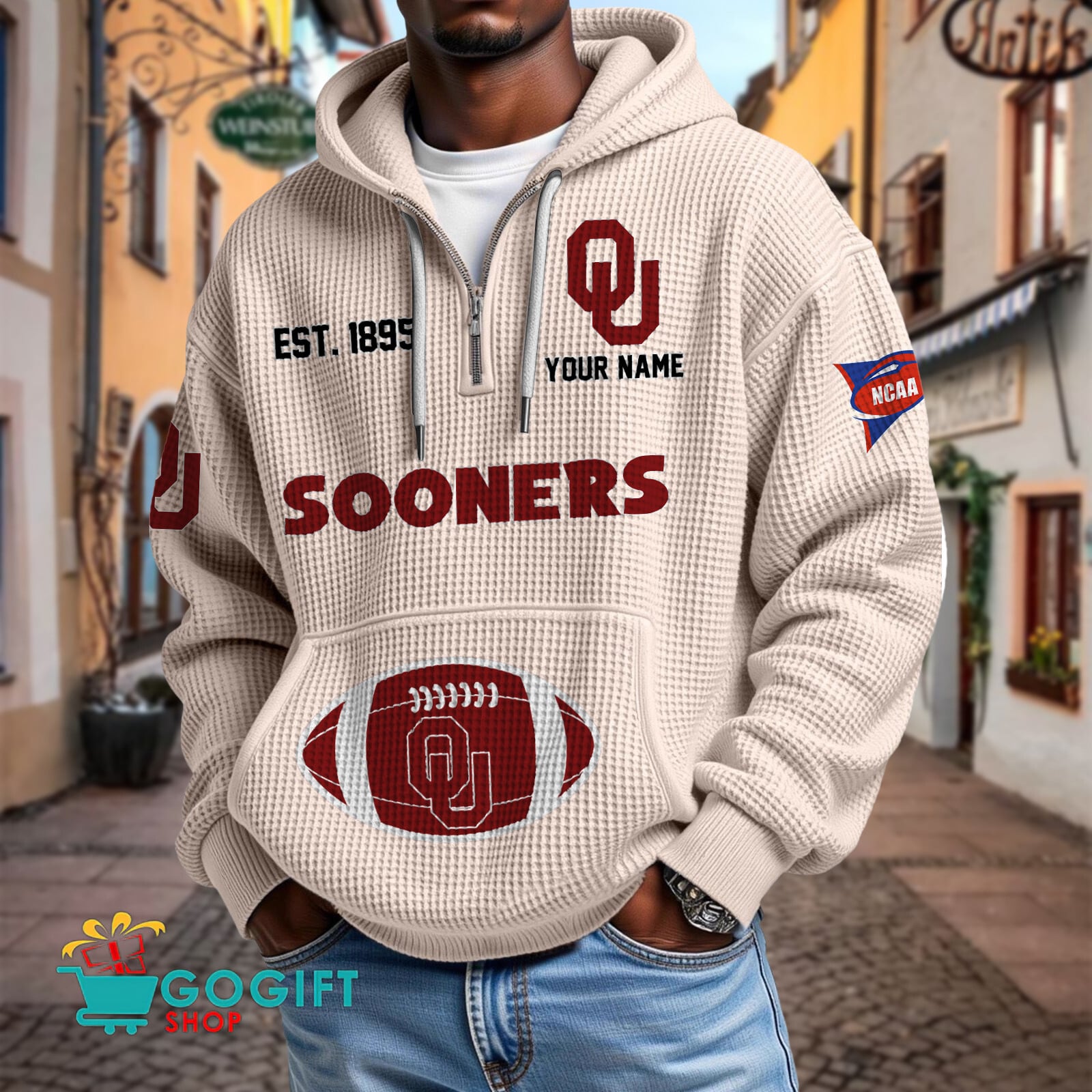 Oklahoma Sooners – Waffle Hoodie Special Edition with Custom Name Oklahoma Sooners – Waffle Hoodie Special Edition with Custom Name