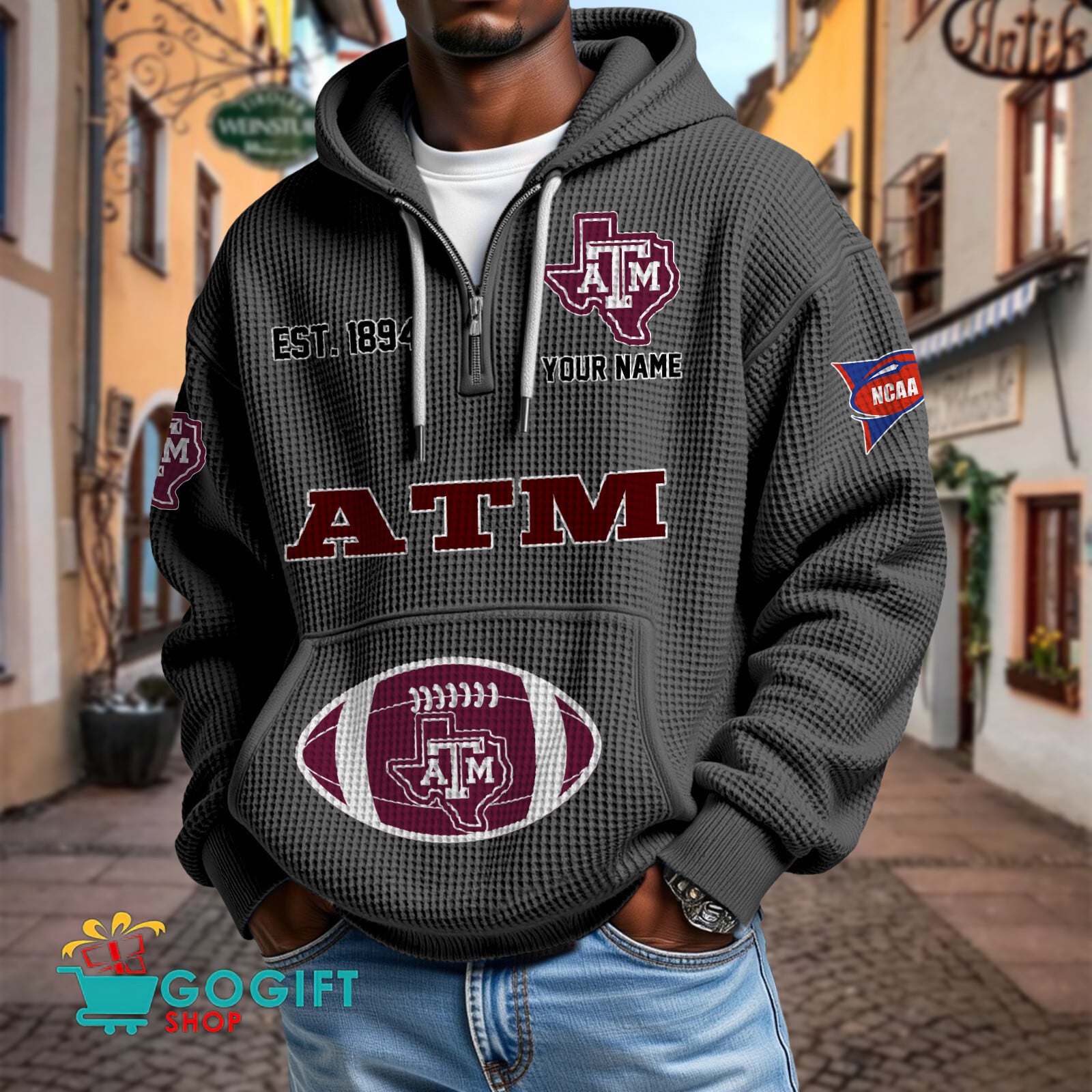Texas A&M Aggies – Waffle Hoodie Special Edition with Custom Name Texas A&M Aggies – Waffle Hoodie Special Edition with Custom Name