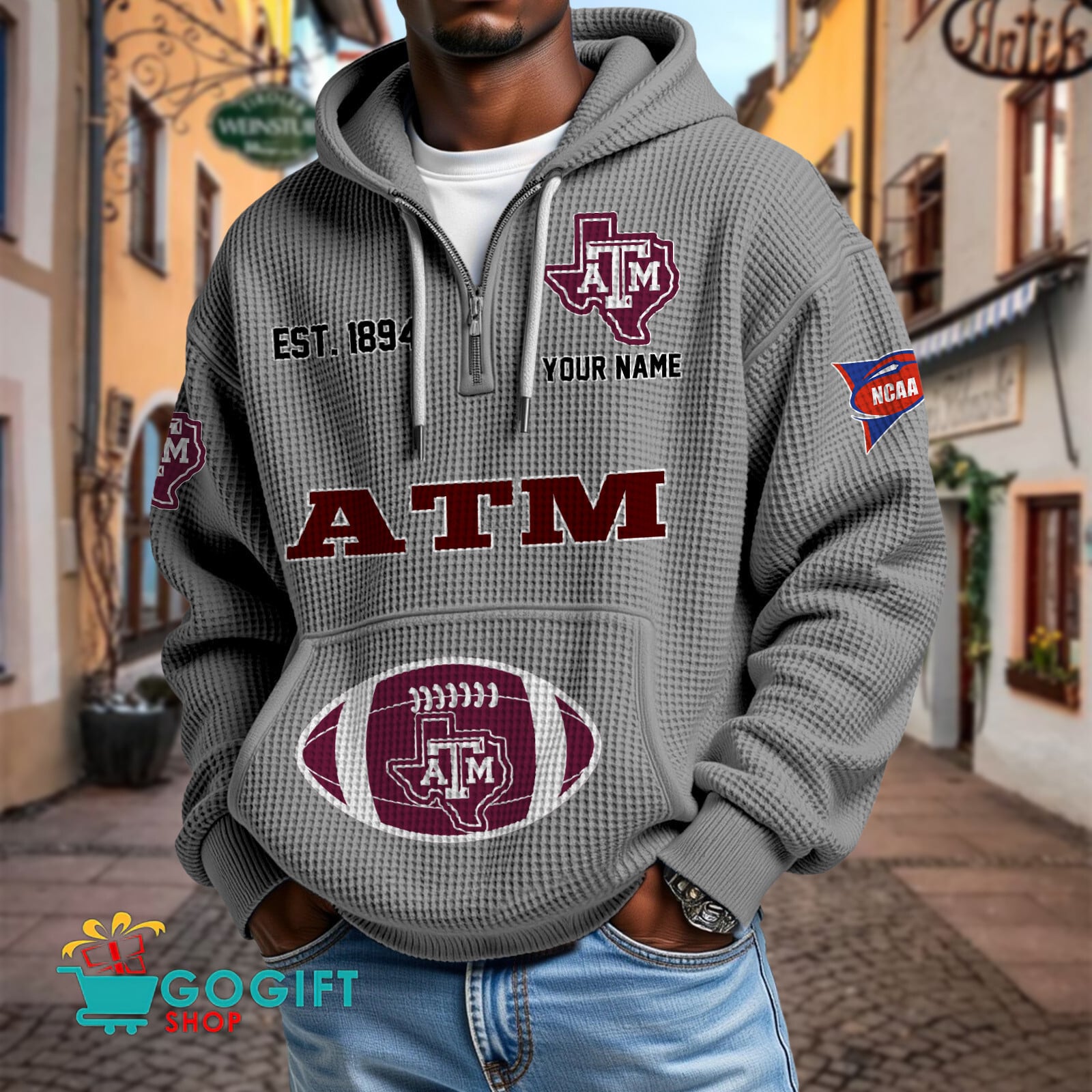 Texas A&M Aggies – Waffle Hoodie Special Edition with Custom Name Texas A&M Aggies – Waffle Hoodie Special Edition with Custom Name