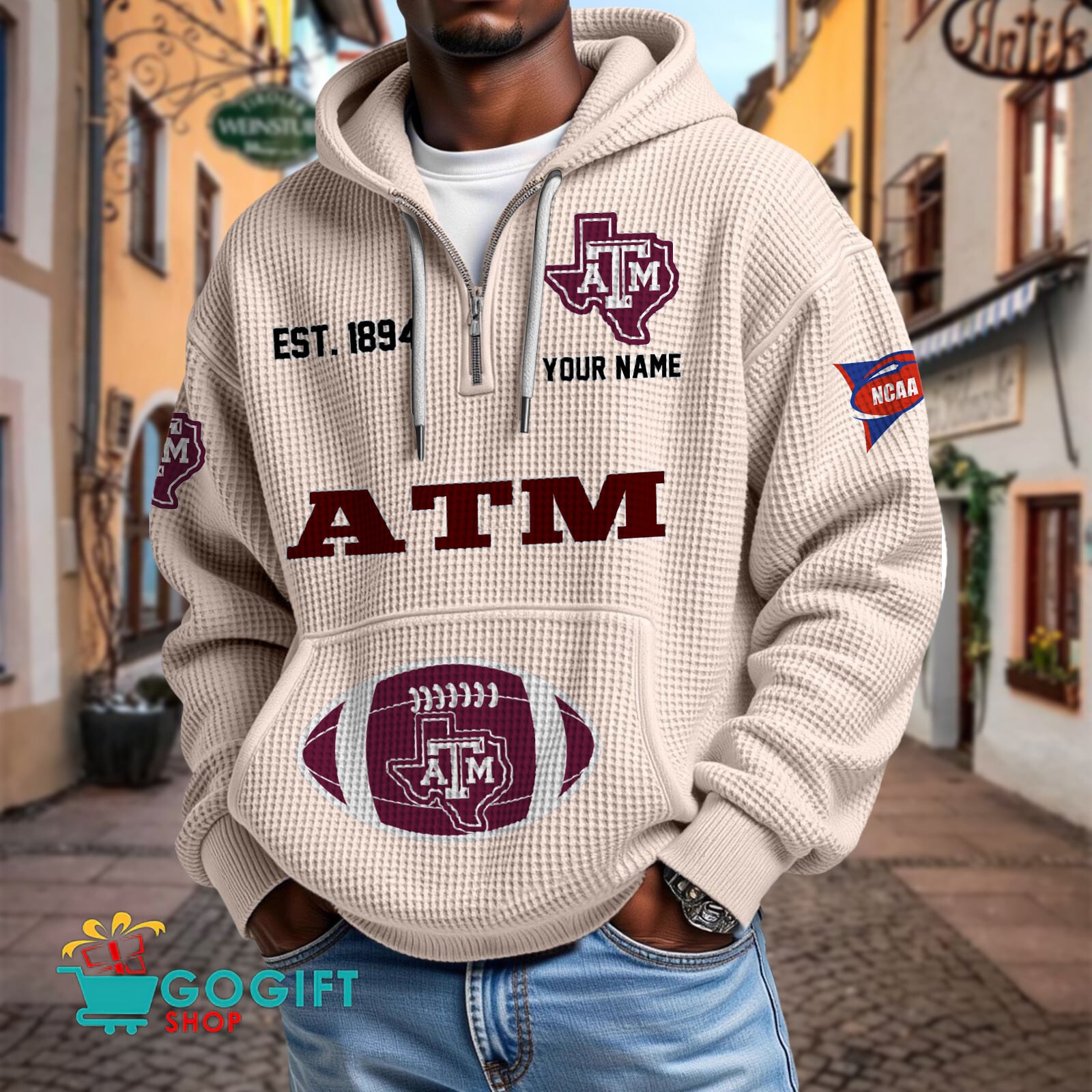 Texas A&M Aggies – Waffle Hoodie Special Edition with Custom Name Texas A&M Aggies – Waffle Hoodie Special Edition with Custom Name