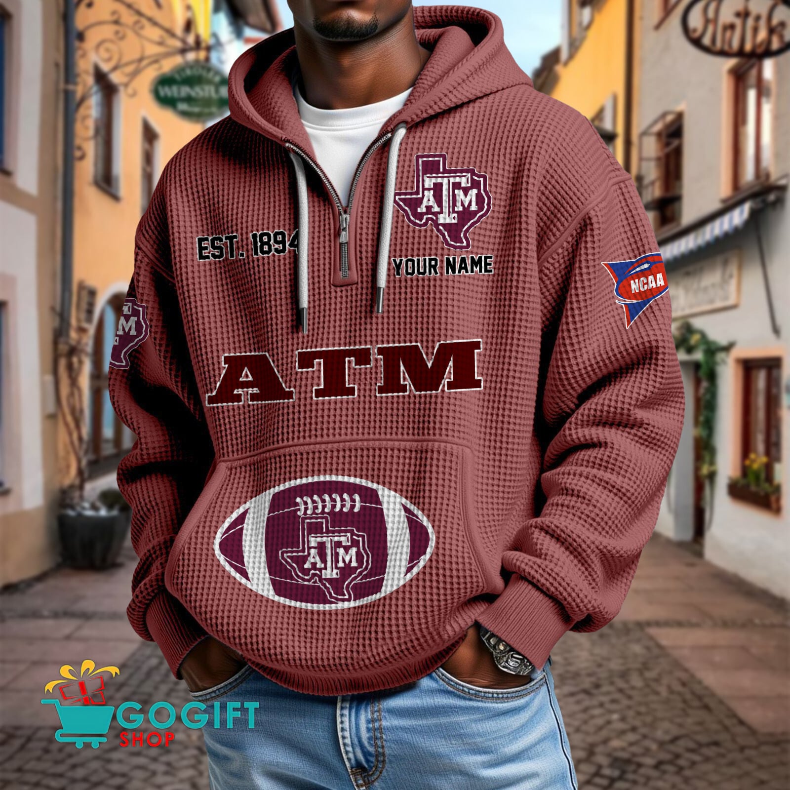 Texas A&M Aggies – Waffle Hoodie Special Edition with Custom Name Texas A&M Aggies – Waffle Hoodie Special Edition with Custom Name