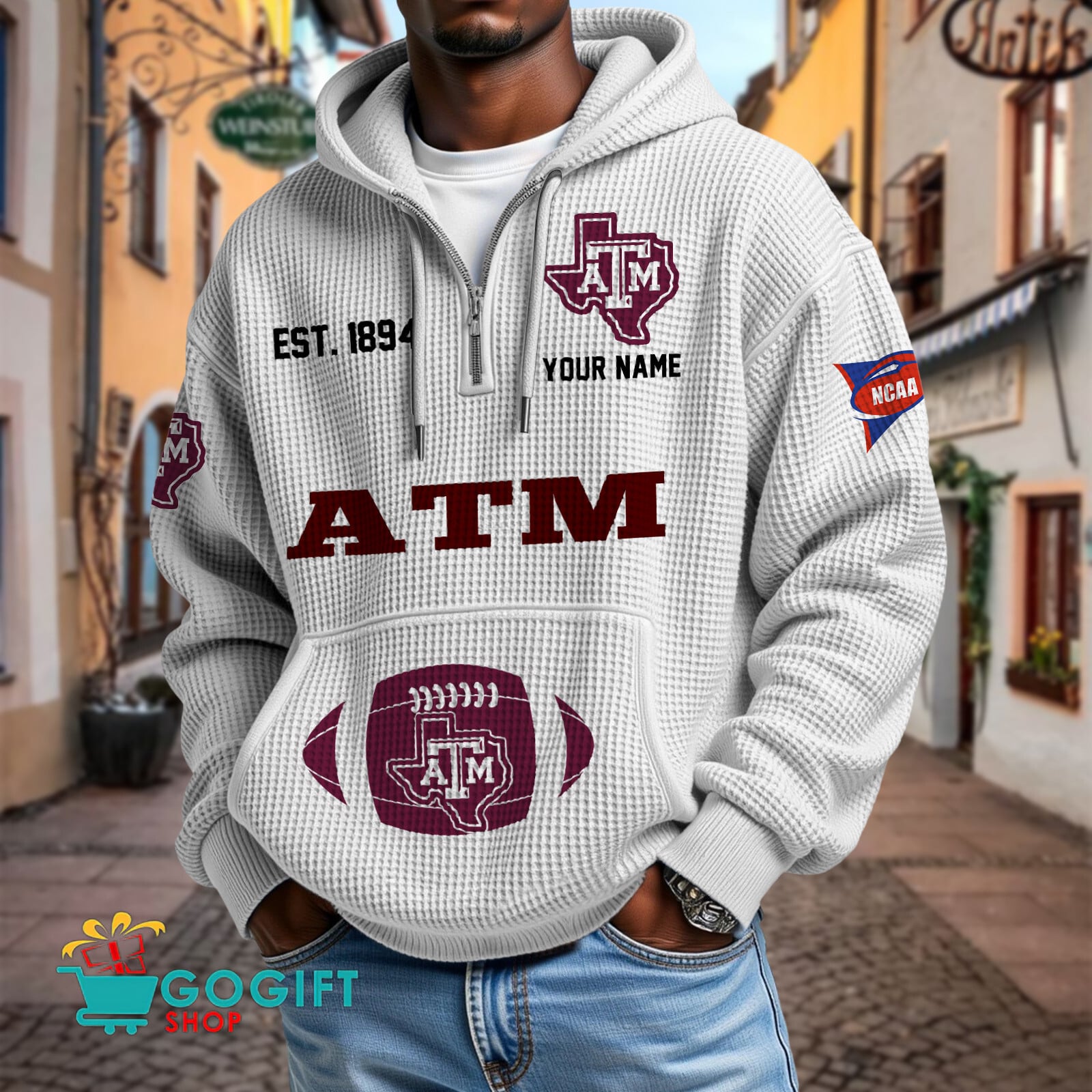 Texas A&M Aggies – Waffle Hoodie Special Edition with Custom Name Texas A&M Aggies – Waffle Hoodie Special Edition with Custom Name